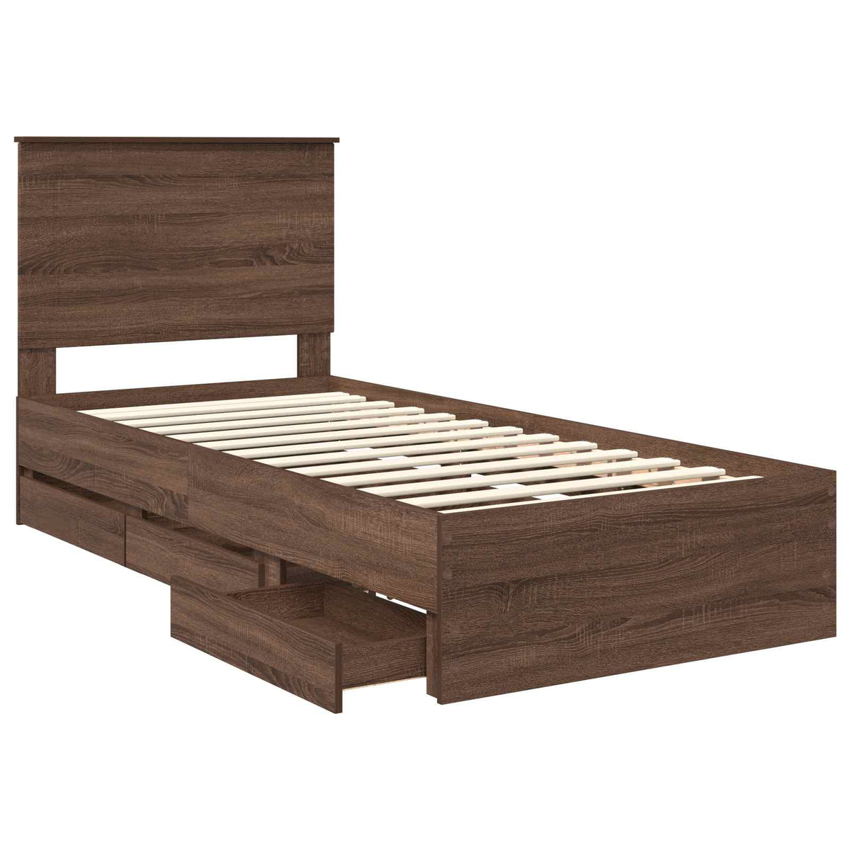 Bed Frame with Drawer Engineer Wood Length 200 cm Brown Oak 100 cm
