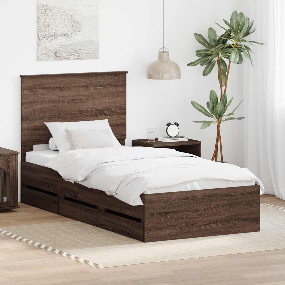 Bed Frame Drawer Engineer Wood Brown oak
