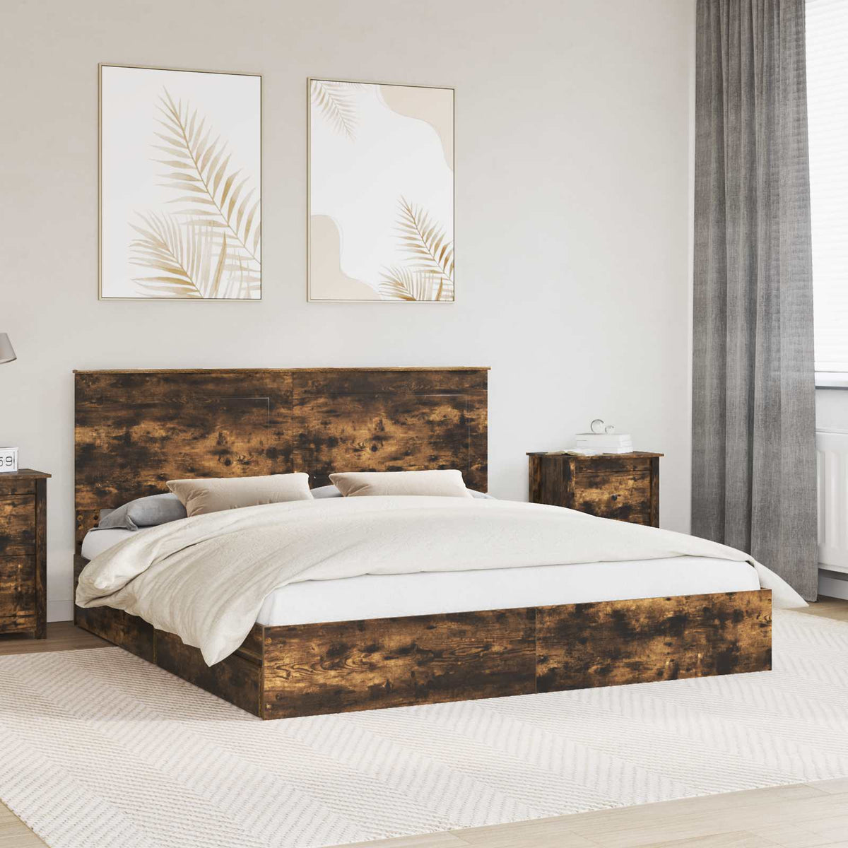 Storage Bed Engineered Wood Length 200 cm Smoked Oak 180 cm
