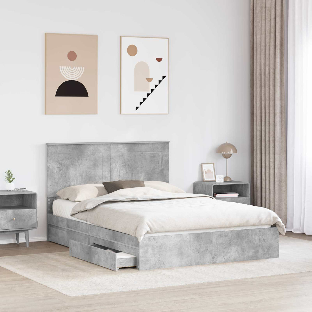 Storage Bed Engineered Wood Length 200 cm Concrete Grey 150 cm