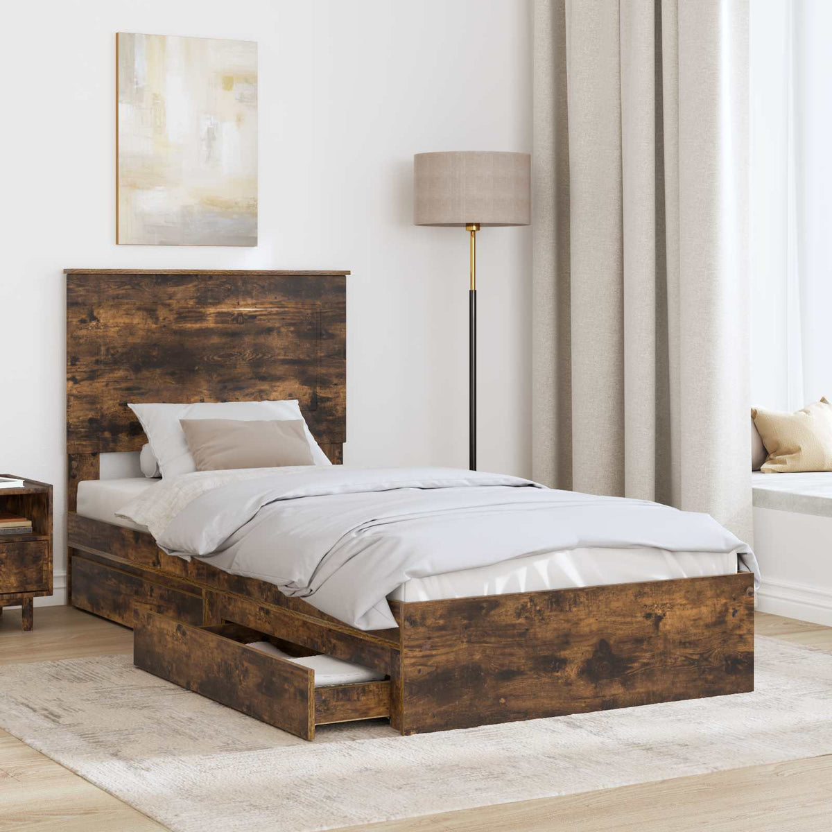 Storage Bed Engineered Wood Length 200 cm Smoked Oak 100 cm