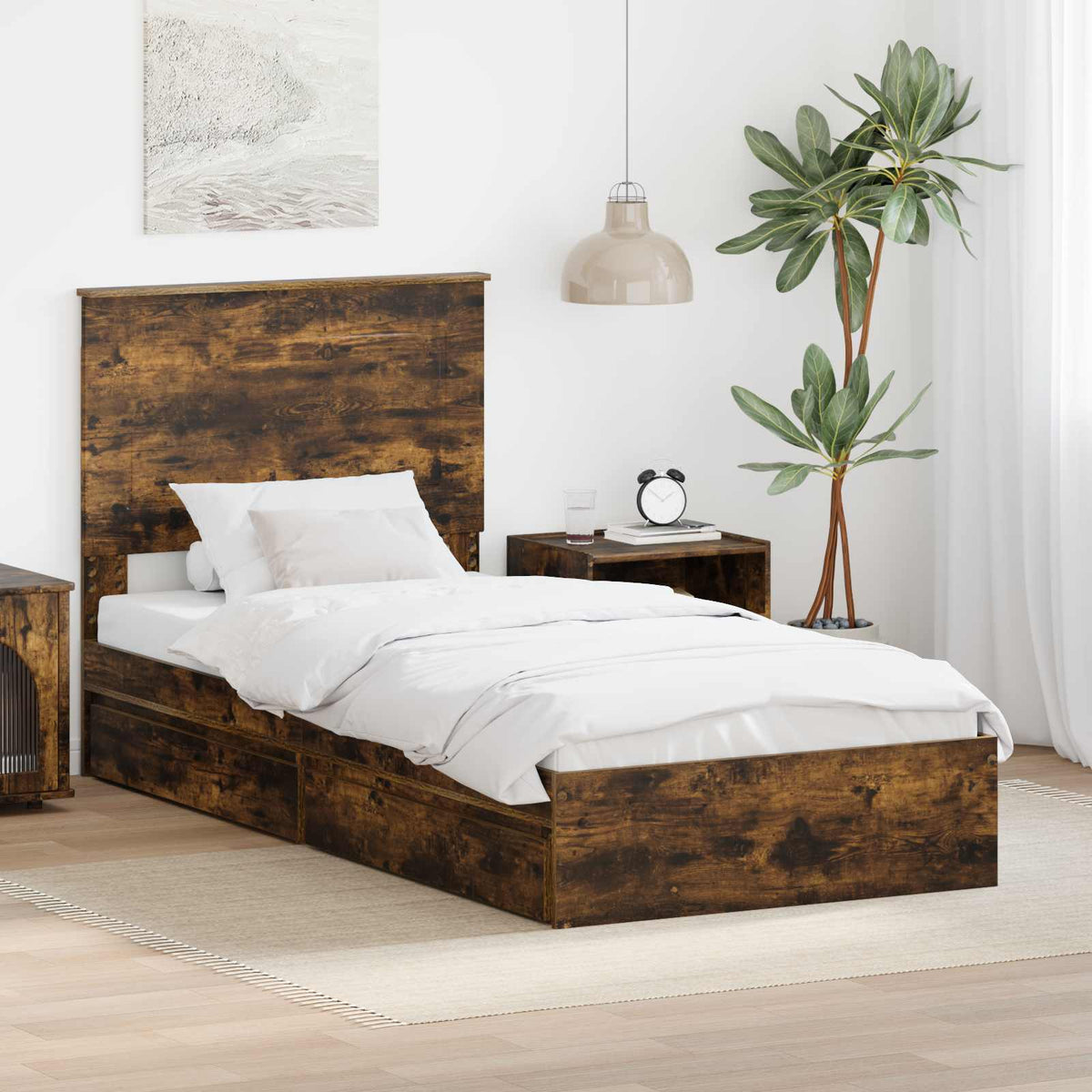 Storage Bed Engineered Wood Length Smoked oak