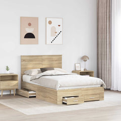 Bed Frame 135 x 190 cm Engineered Wood Sonoma oak