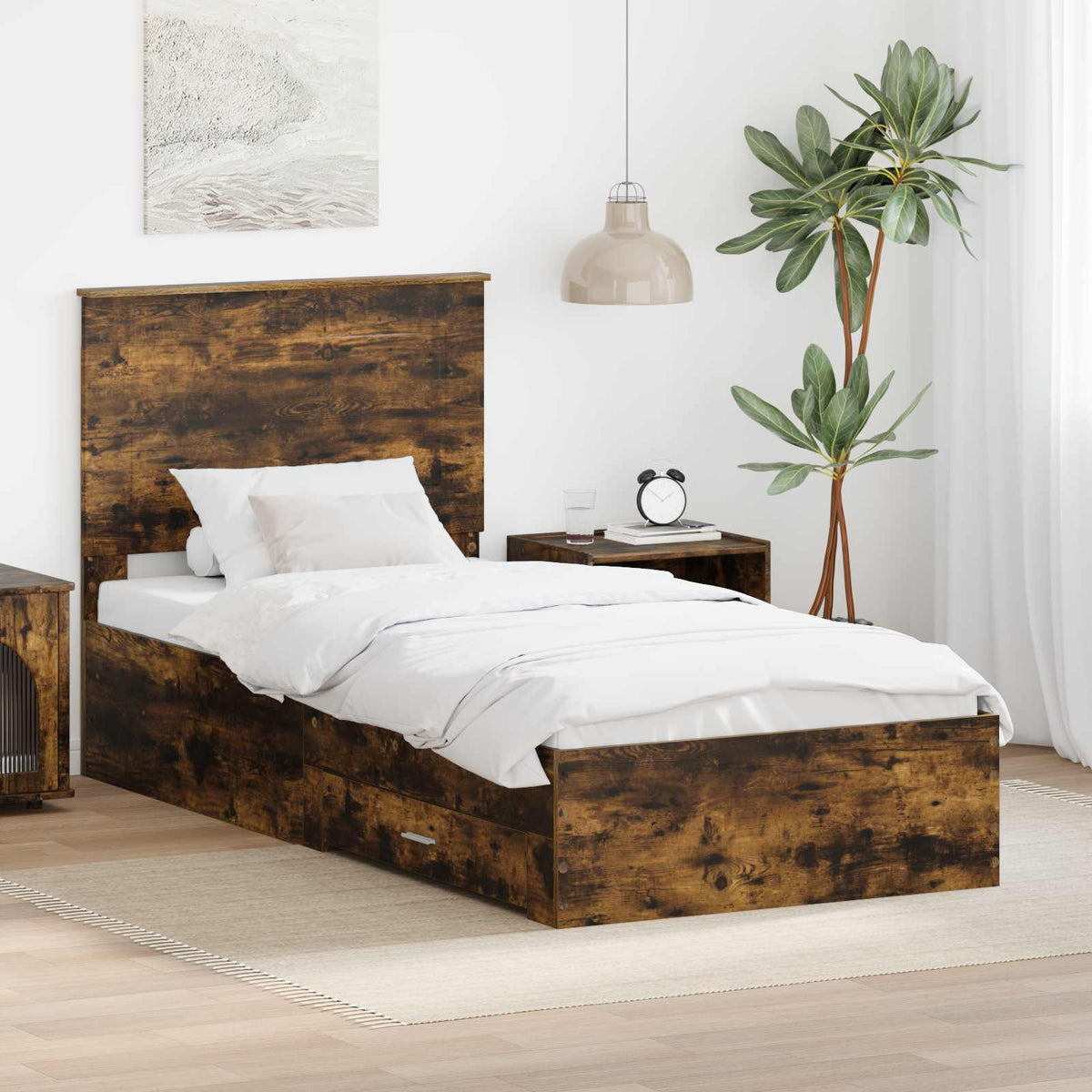 Bed Frame Engineered Wood Length Smoked Oak