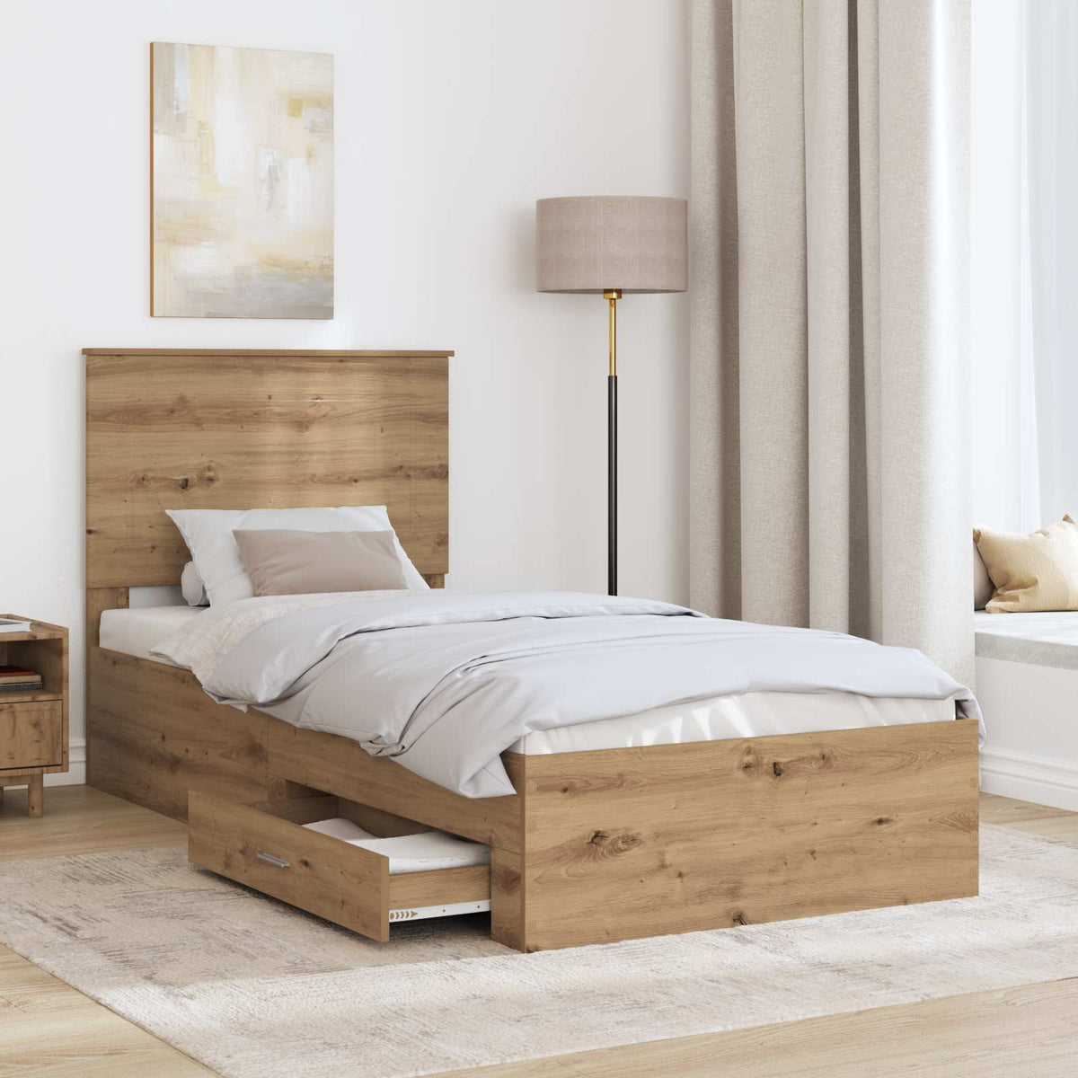 Bed Frame with Drawer Engineered Wood Length 200 cm Artisan Oak 90 cm