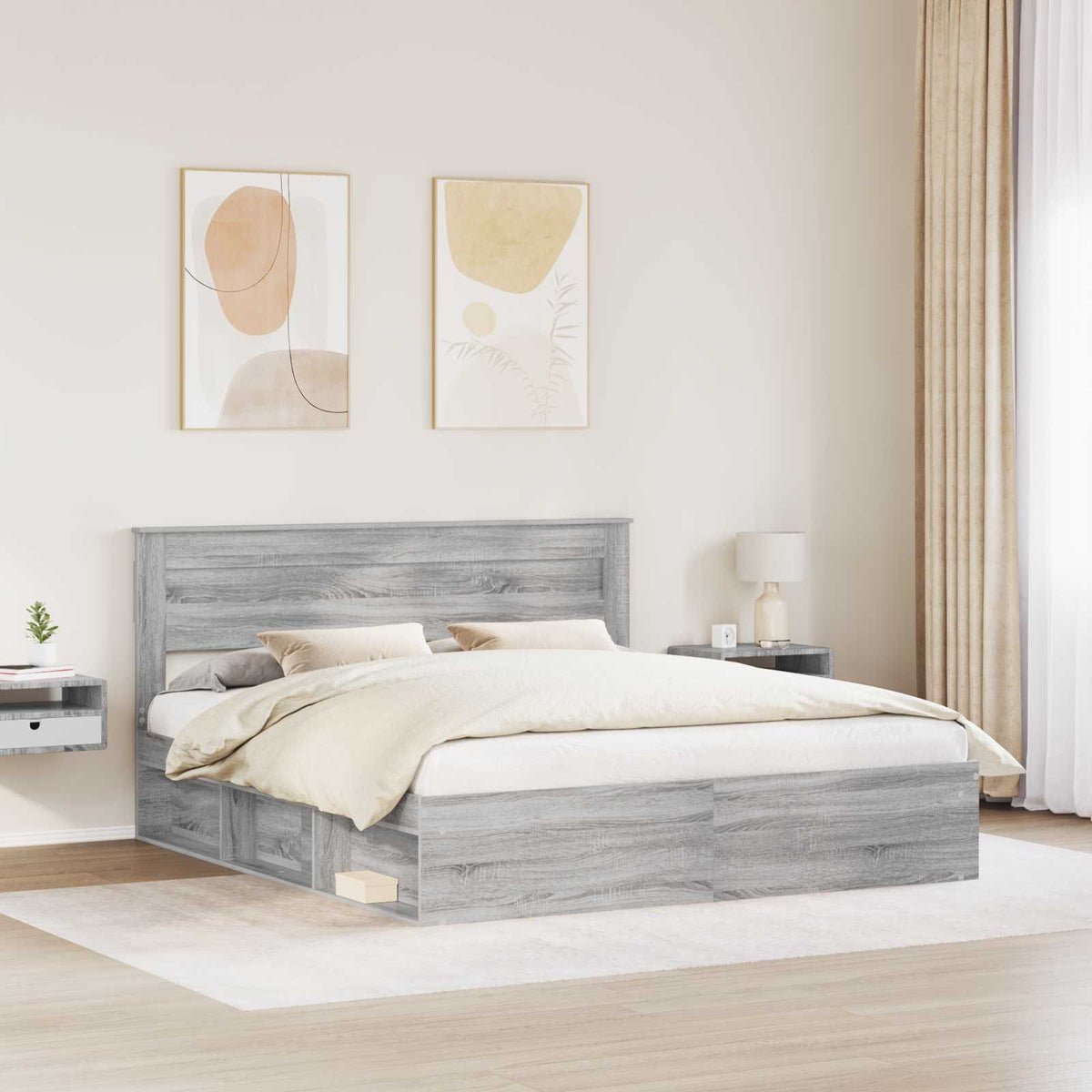 Bed Frame Engineered Wood Length 200 cm Grey Sonoma 180 cm