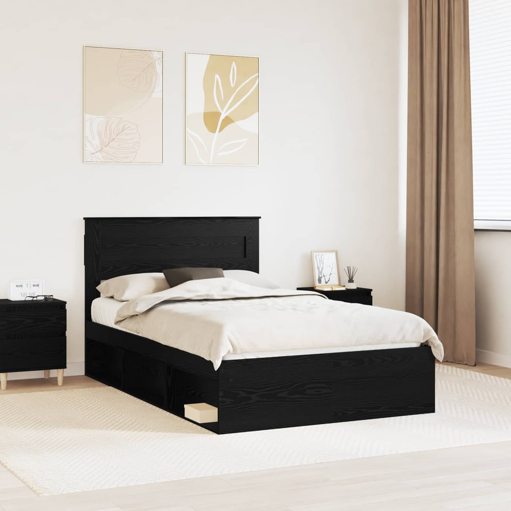 Bed Frame 135 x 190 cm Engineered Wood Black oak