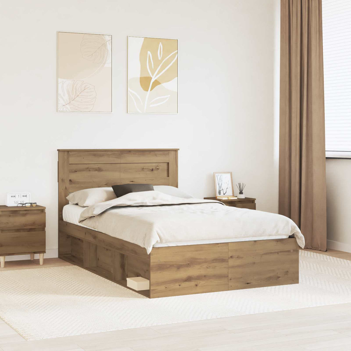 Bed Frame 120 x 190 cm Engineered Wood Artisan oak