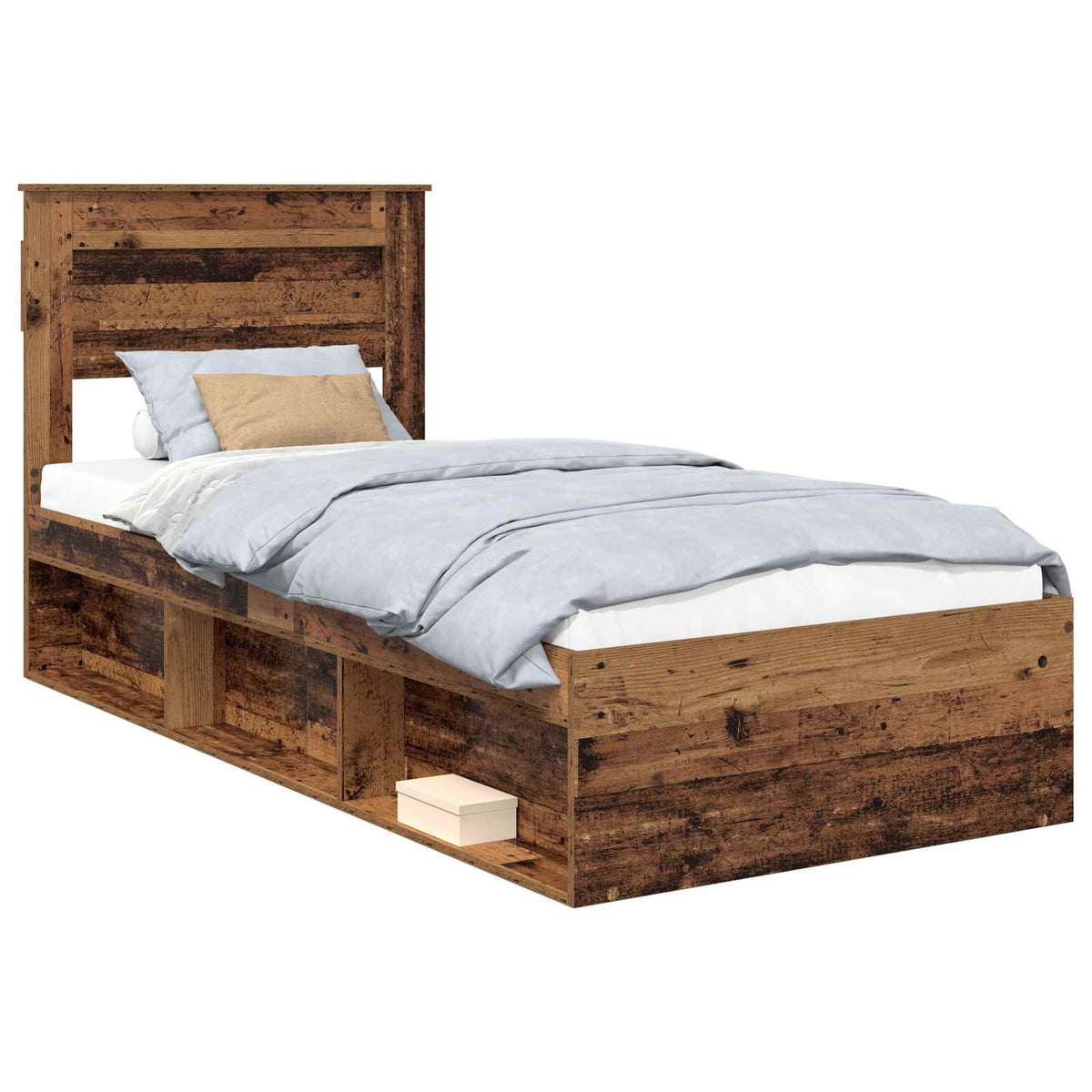 Bed Frame with Headboard Solid Pine Wood Length 200 cm Old Wood 90 cm