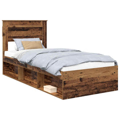 Bed Frame with Headboard Solid Pine Wood Length 200 cm Old Wood 90 cm