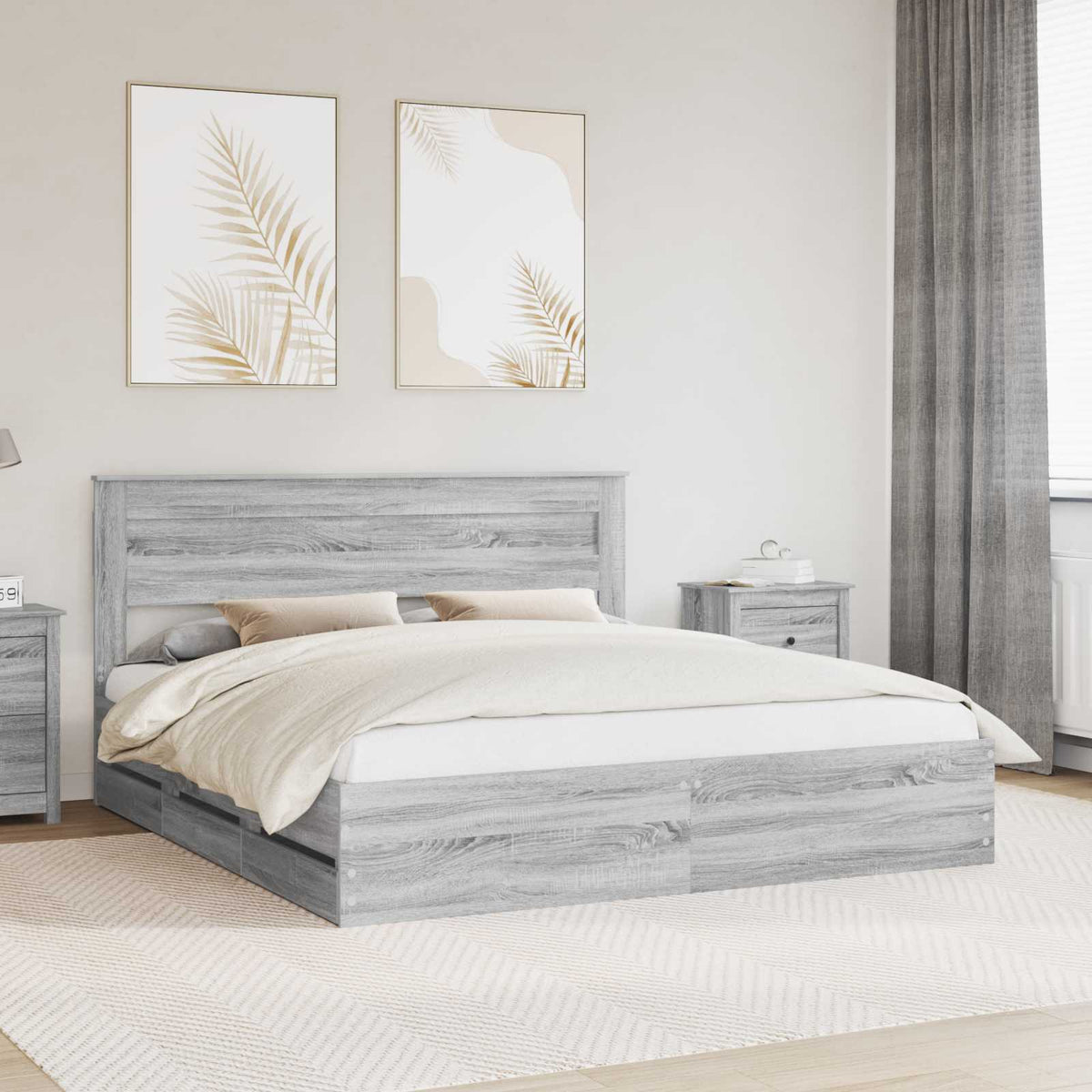 Bed Frame Drawer Engineer Wood Length Grey Sonoma