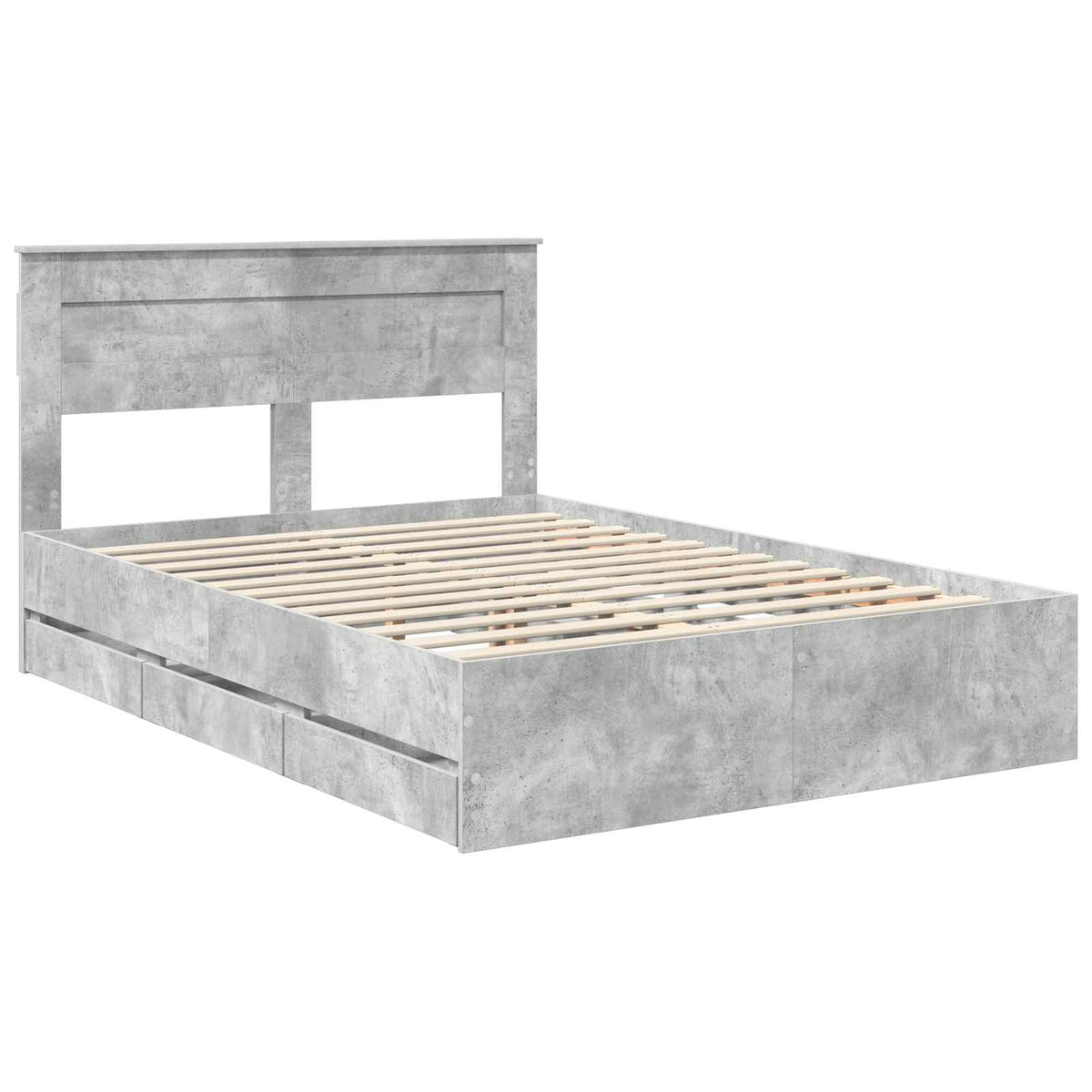 Bed Frame with Drawer Engineer Wood Length 200 cm Concrete Grey 140 cm