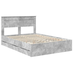 Bed Frame with Drawer Engineer Wood Length 200 cm Concrete Grey 140 cm