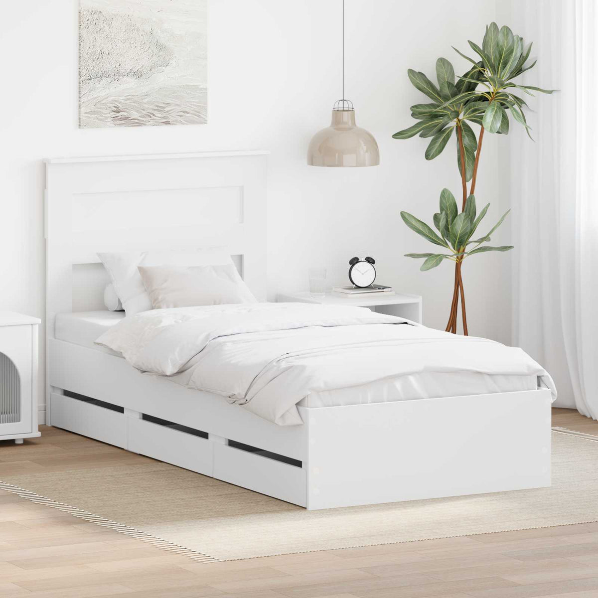 Bed Frame with Drawer Engineer Wood Length 190 cm White 75 cm