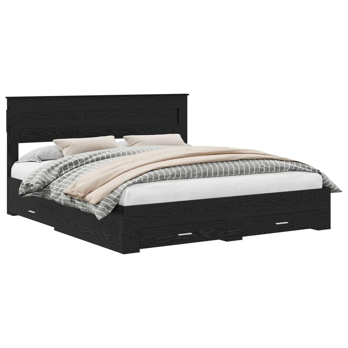 Bed Frame with Drawer Engineered Wood Length 200 cm Black Oak 180 cm
