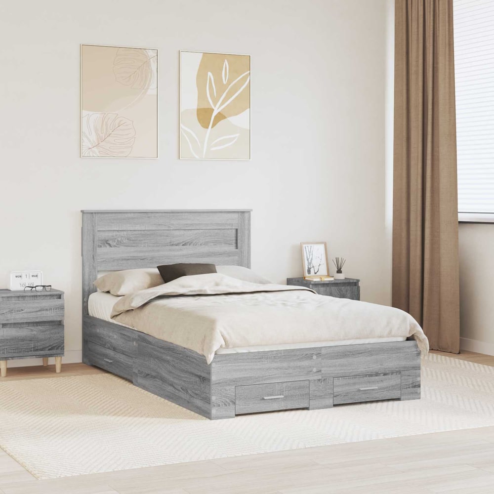Bed Frame Drawer Engineered Wood Grey sonoma