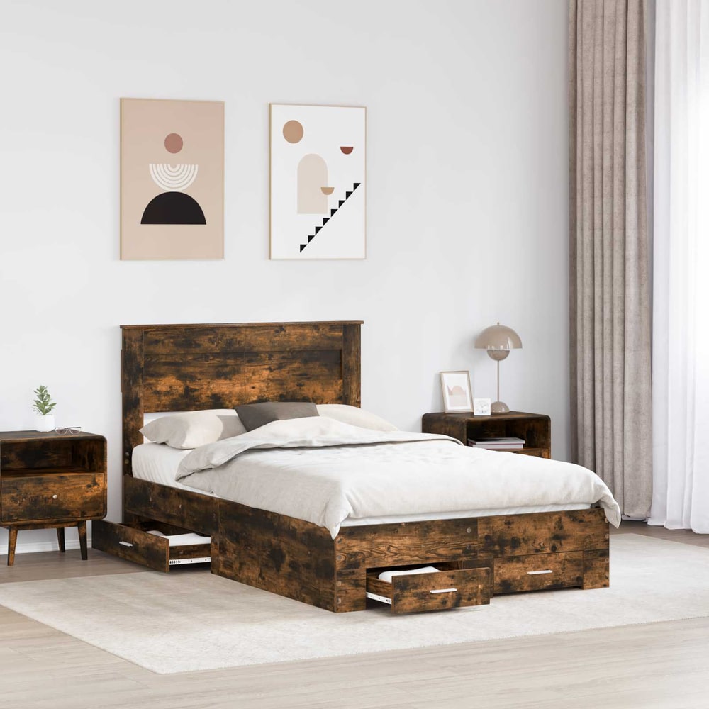 Bed Frame Drawer Engineered Wood Smoked oak