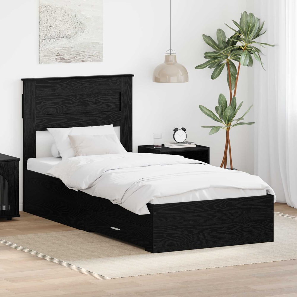 Bed Frame with Drawer Engineered Wood Length 200 cm Black Oak 100 cm