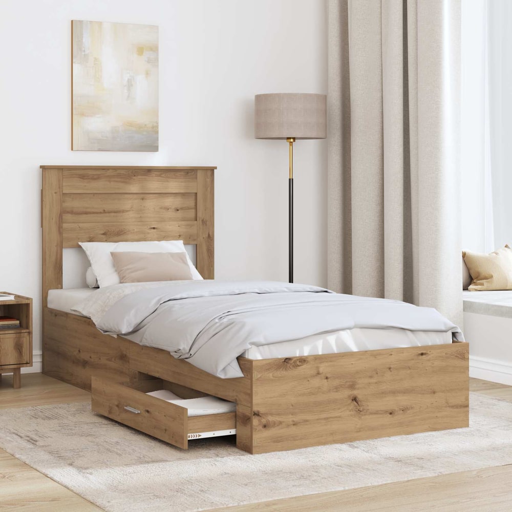 vidaXL Bed Frame with Drawer Artisan Oak 100 x 200 cm Engineered Wood 3