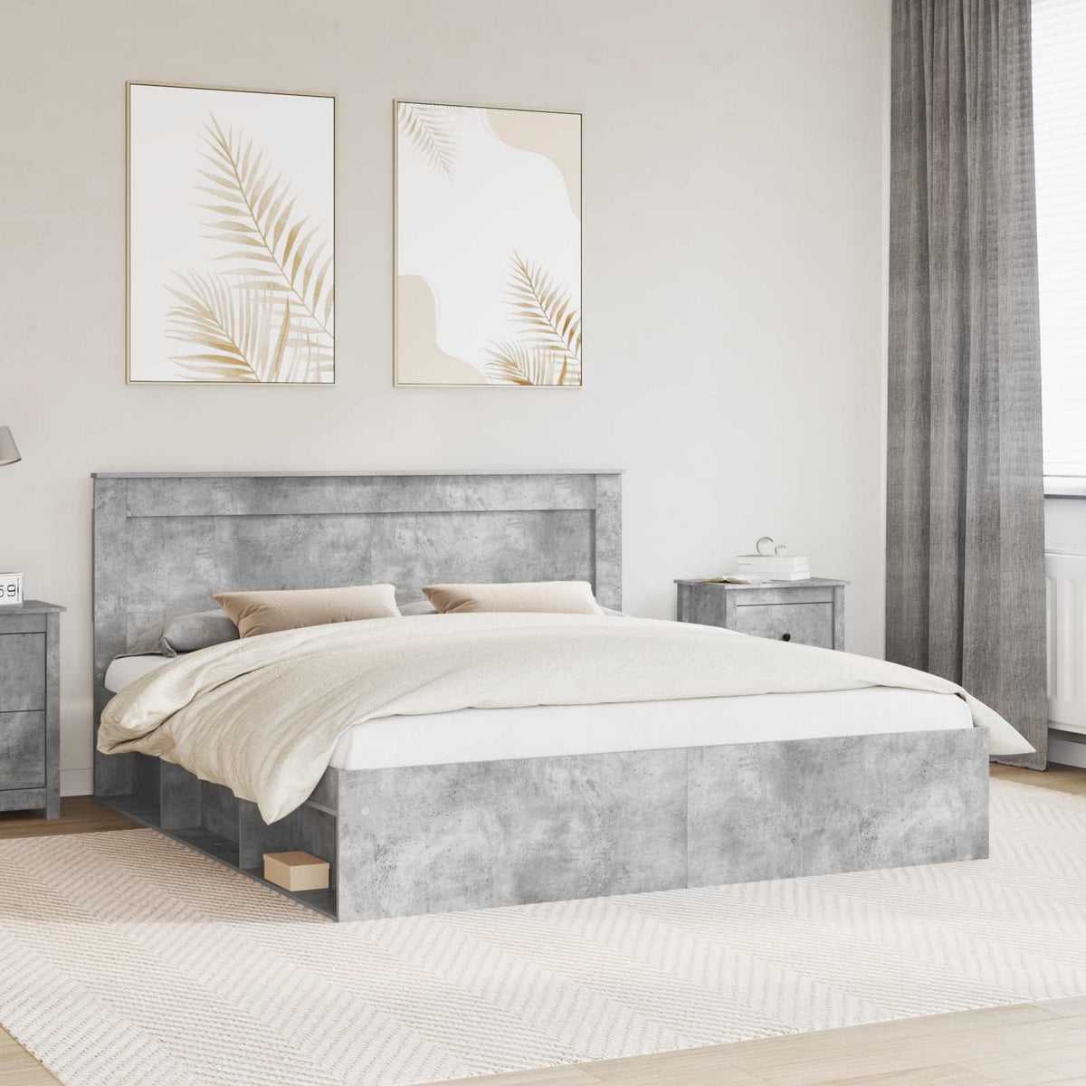 Bed Frame Engineered Wood Length 200 cm Concrete Grey 180 cm