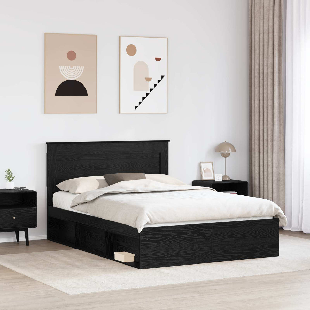 Bed Frame 140 x 190 cm Solid Pine Wood Black oak