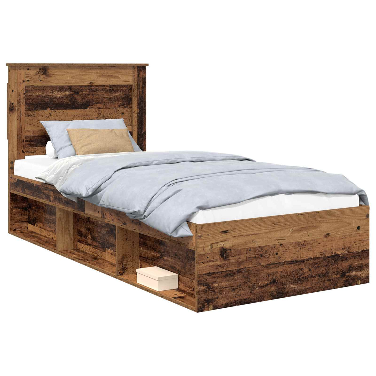 Bed Frame with Headboard Solid Pine Wood Length 200 cm Old Wood 100 cm