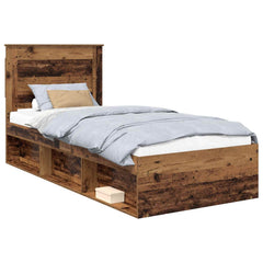 Bed Frame with Headboard Solid Pine Wood Length 200 cm Old Wood 100 cm