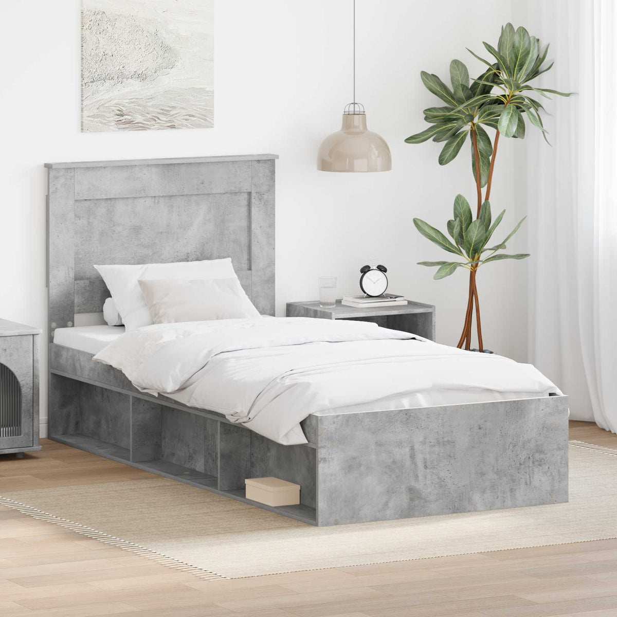 Bed Frame Engineered Wood Concrete grey