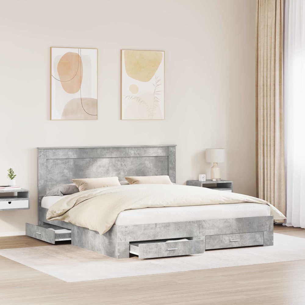 Bed Frame Engineered Wood Length 200 cm Concrete Grey 200 cm