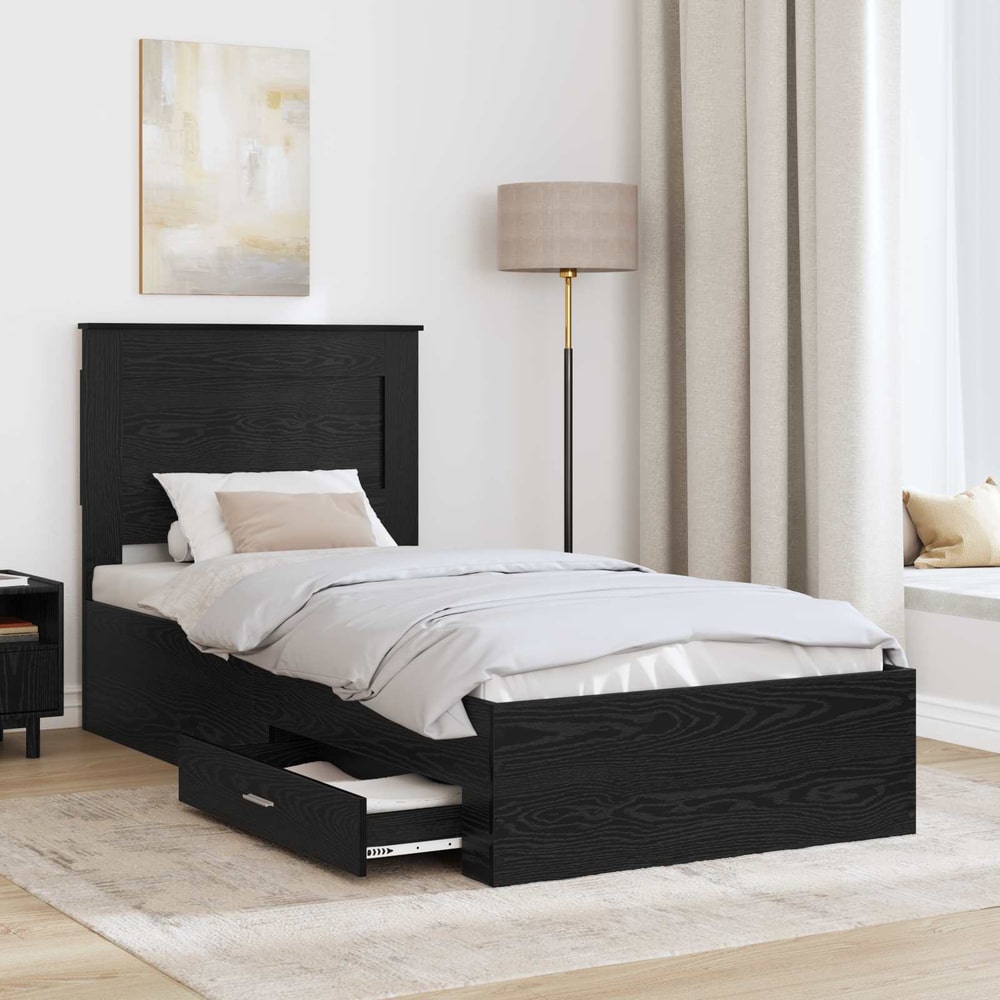 Bed Frame with Drawer Engineered Wood Length 200 cm Black Oak 90 cm