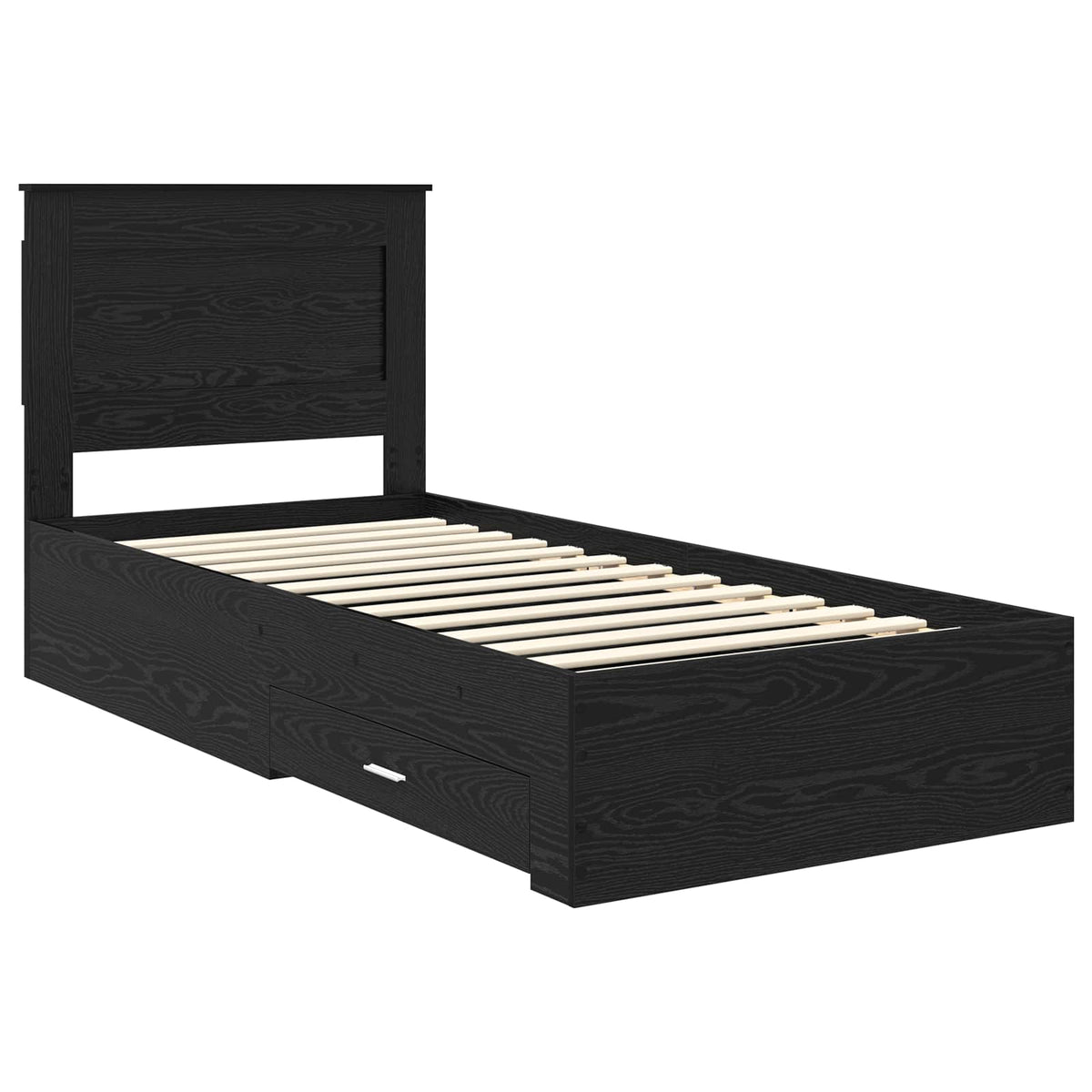 Bed Frame with Drawer Engineered Wood Length 200 cm Black Oak 90 cm