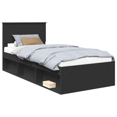 Bed Frame Solid Pine Wood Black