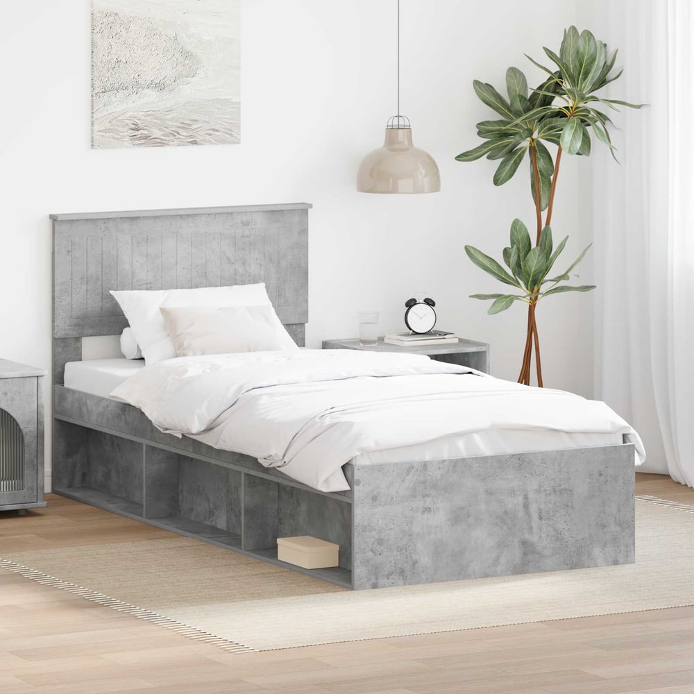 Bed Frame Solid Pine Wood Concrete grey