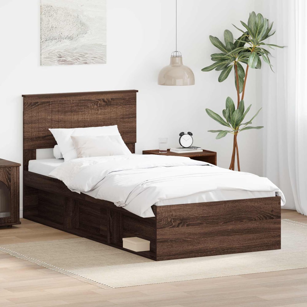 Bed Frame Solid Pine Wood Brown oak