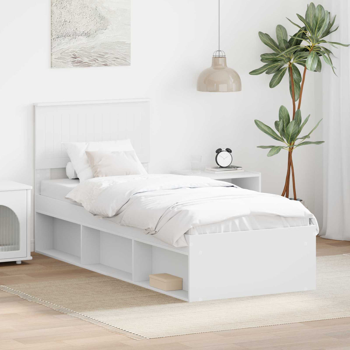 Bed Frame with Headboard 75 x 190 cm Solid Pine Wood White
