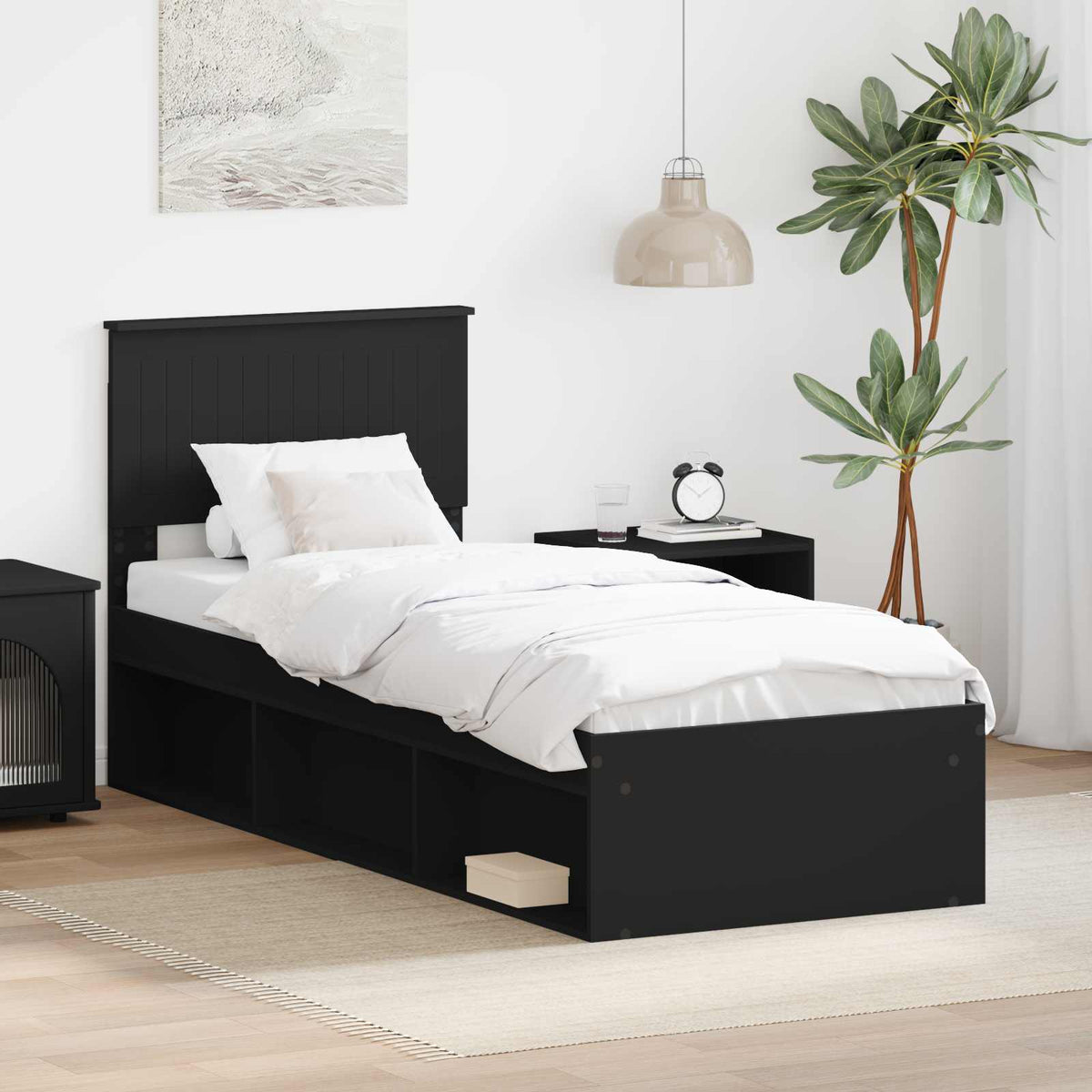Bed Frame with Headboard 75 x 190 cm Solid Pine Wood Black