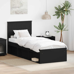Bed Frame with Headboard 75 x 190 cm Solid Pine Wood Black