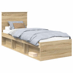 Bed Frame with Headboard 75 x 190 cm Solid Pine Wood Sonoma oak