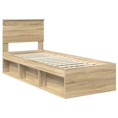 Bed Frame with Headboard 75 x 190 cm Solid Pine Wood Sonoma oak