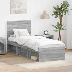 Bed Frame with Headboard 75 x 190 cm Solid Pine Wood Grey sonoma