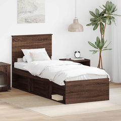 Bed Frame with Headboard 75 x 190 cm Solid Pine Wood Brown oak