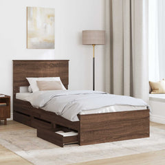 Bed Frame with Drawer Engineer Wood Length 200 cm Brown Oak 90 cm