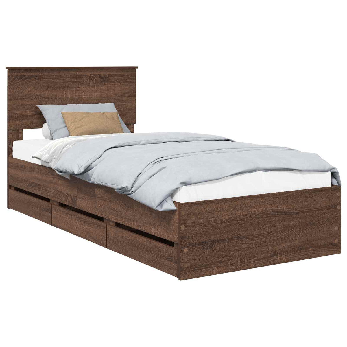 Bed Frame with Drawer Engineer Wood Length 200 cm Brown Oak 90 cm