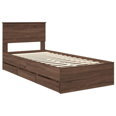 Bed Frame with Drawer Engineer Wood Length 200 cm Brown Oak 90 cm