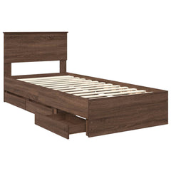 Bed Frame with Drawer Engineer Wood Length 200 cm Brown Oak 90 cm