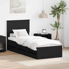 Bed Frame with Drawer 75 x 190 cm Engineer Wood Black