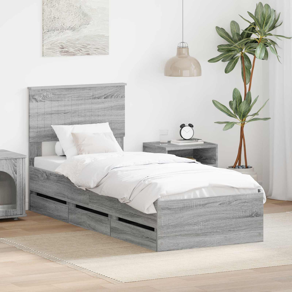 Bed Frame with Drawer 75 x 190 cm Engineer Wood Grey sonoma