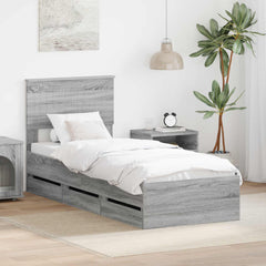 Bed Frame with Drawer 75 x 190 cm Engineer Wood Grey sonoma
