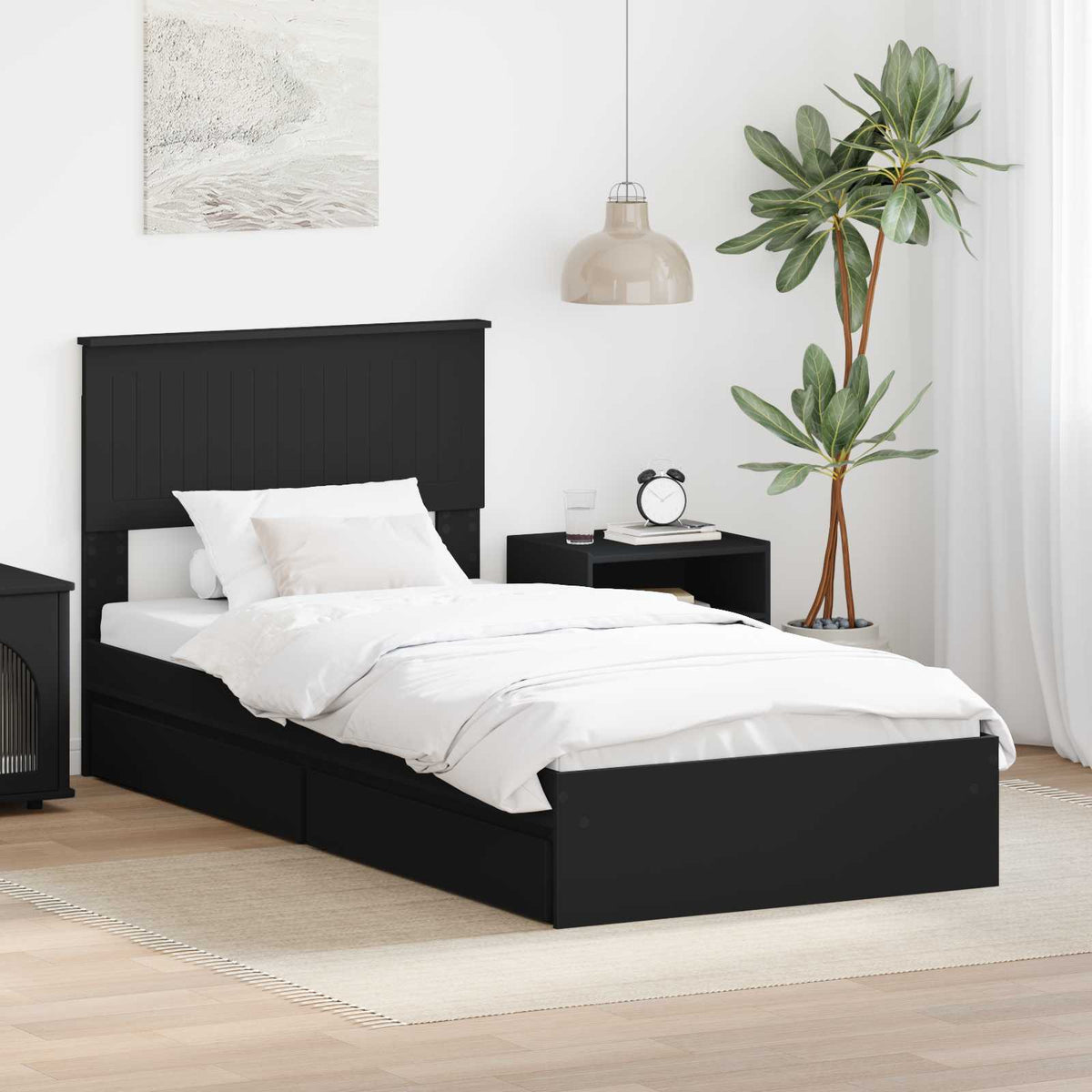 Storage Bed with Drawer Engineered Wood Length 190 cm Black 90 cm