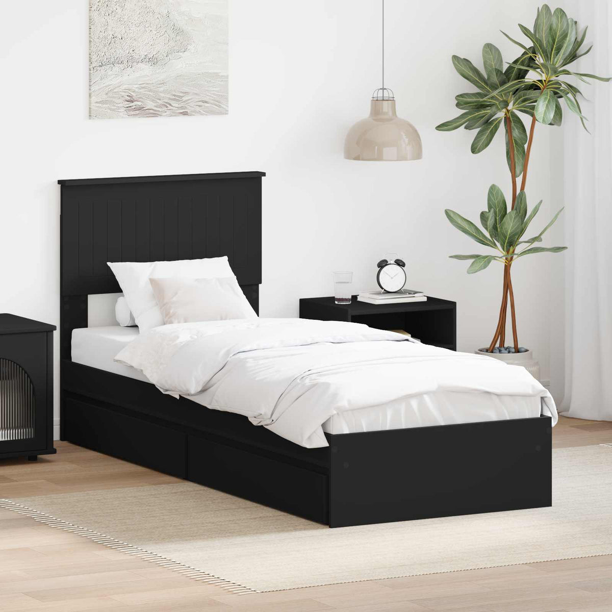 Storage Bed with Drawer Engineered Wood Length 190 cm Black 75 cm